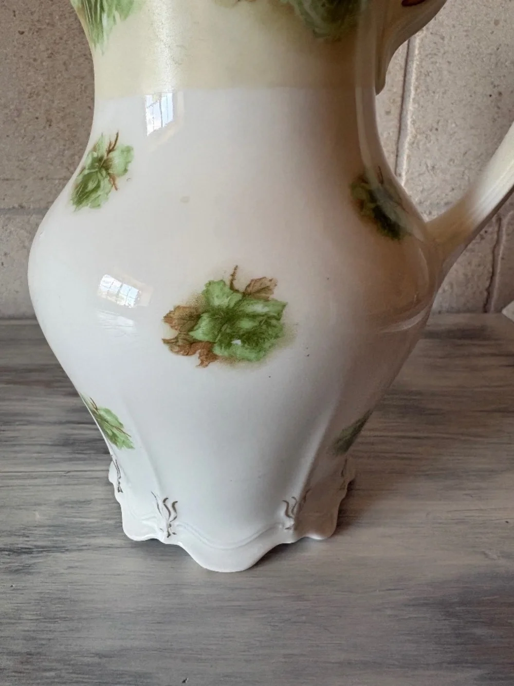 Antique Chocolate Pot Green Floral Gold Trim